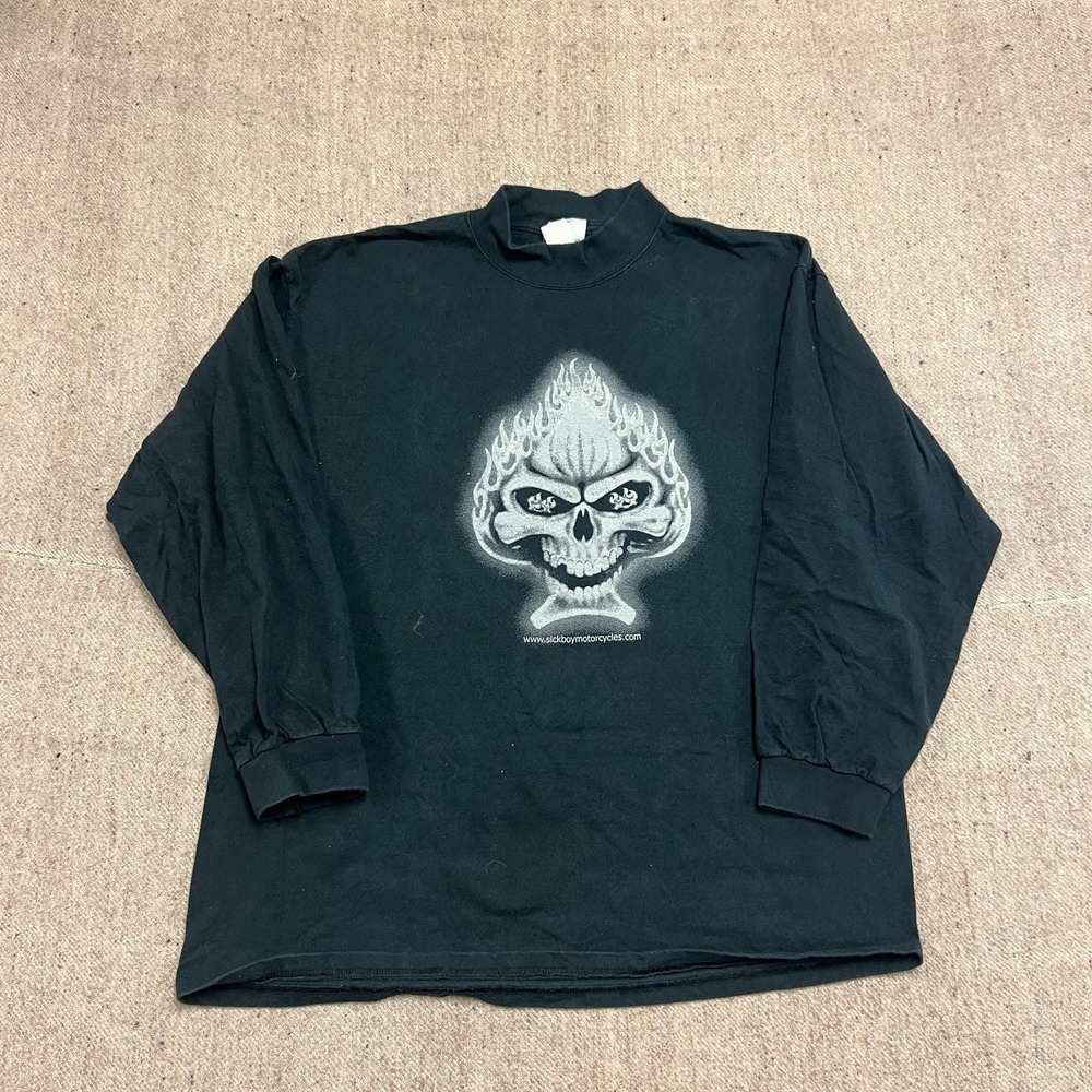 Vintage Sick Boy‎ Motorcycles Shirt Mens XL Black 1990s Long Sleeve